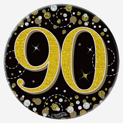 Birthday Ages Sparkling Fizz Holographic Party Badge - Black Gold