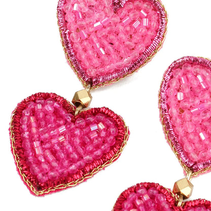 Double Multi Heart Beaded Drop Earrings