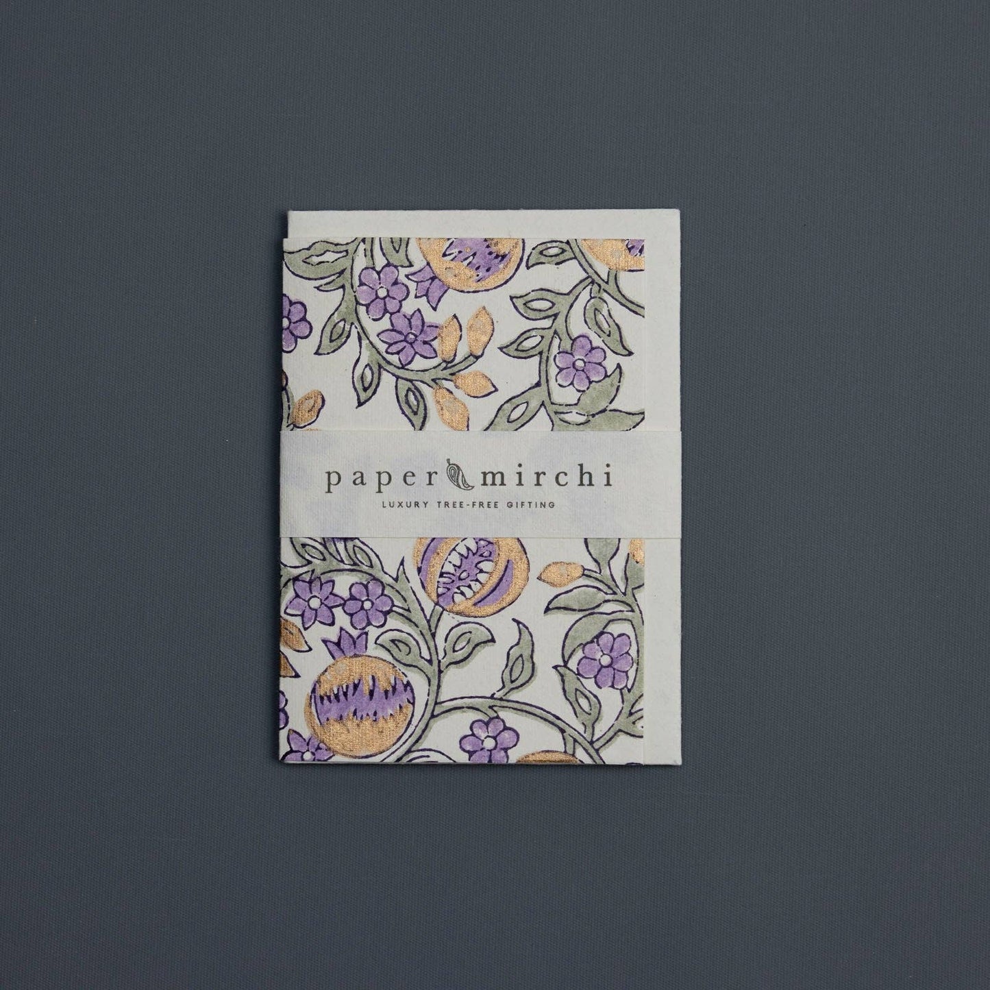 Hand Block Printed Greeting Card - Pomegranate Lavender
