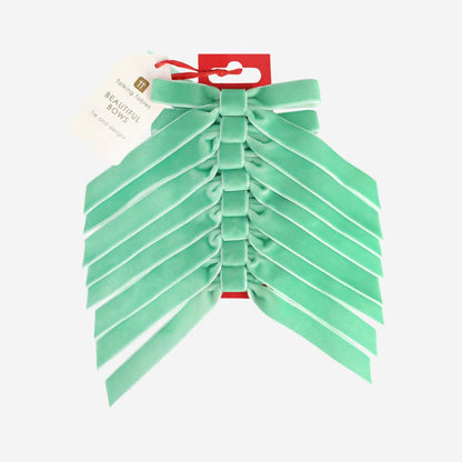 Green Velvet Decorative Bows - 8 Pack