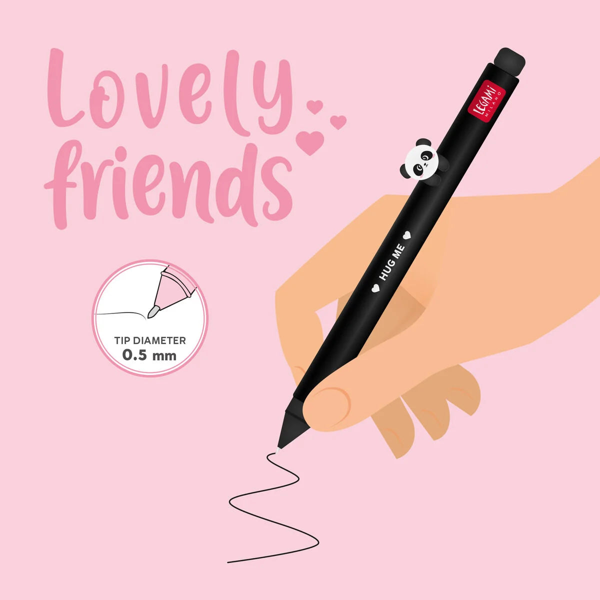 Legami Gel Pen with "Hug Me" Panda Animal Decoration - Lovely Friends