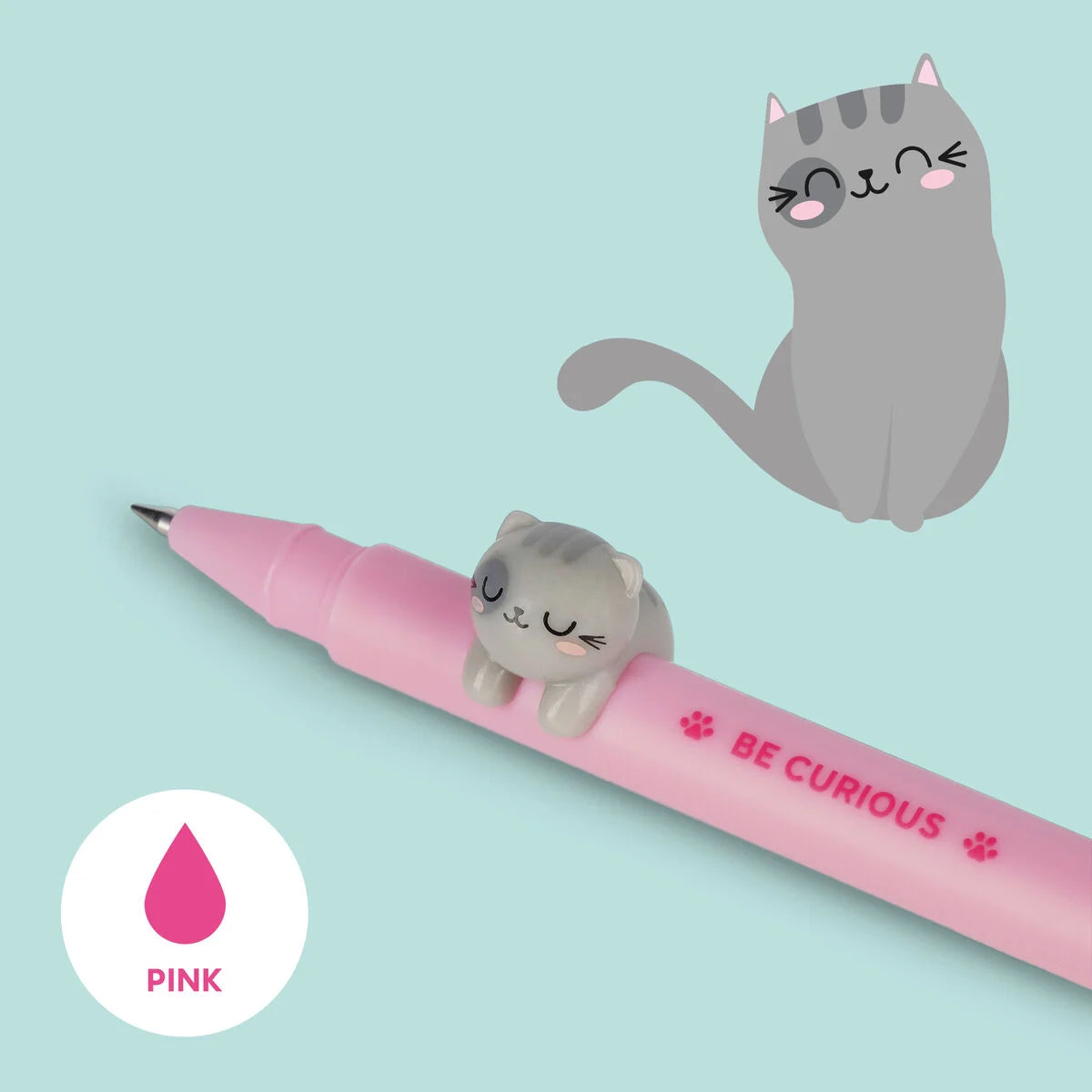 Legami Gel Pen with "Be Curious" Kitty Animal Decoration - Lovely Friends
