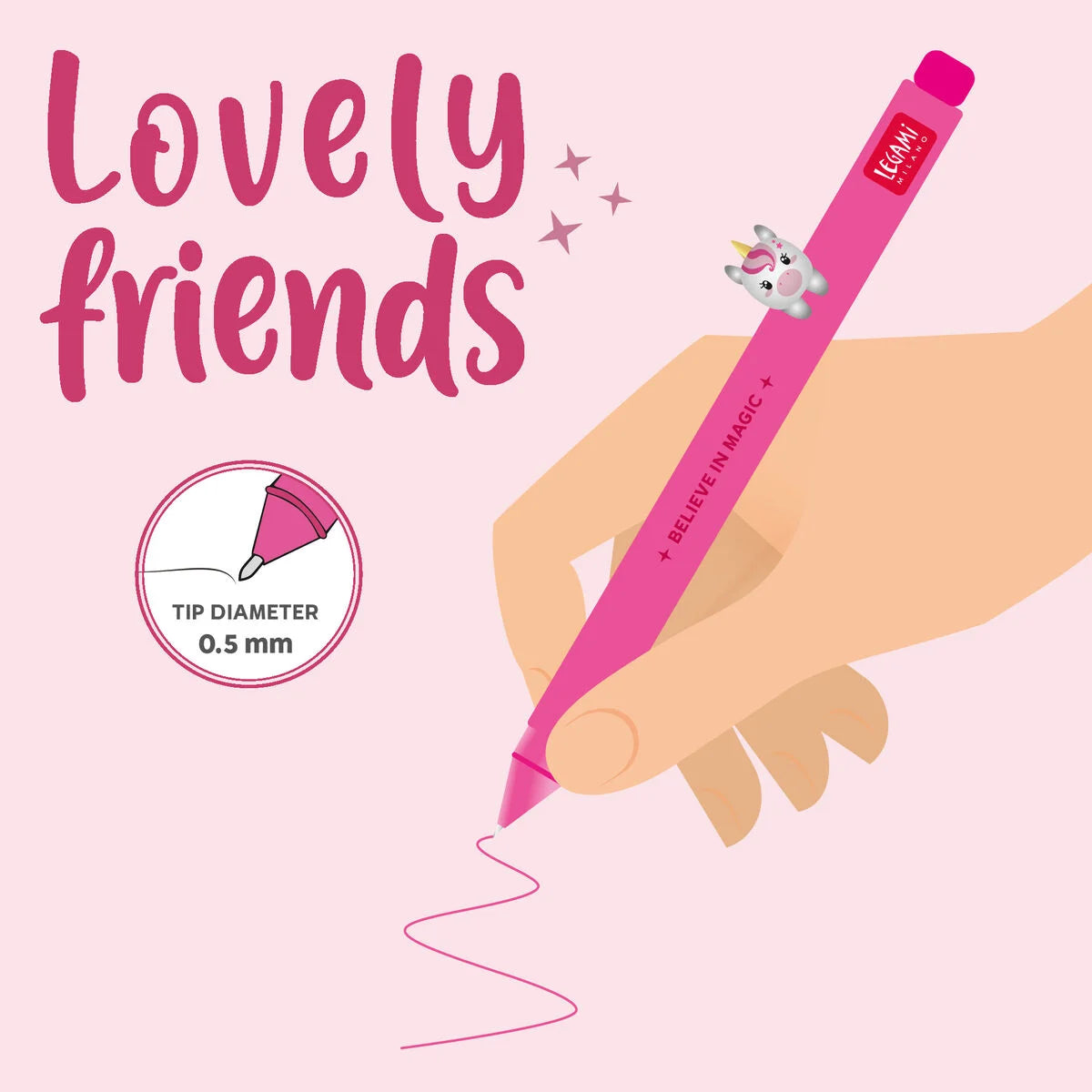 Legami Gel Pen with "Believe in Magic" Unicorn Animal Decoration - Lovely Friends