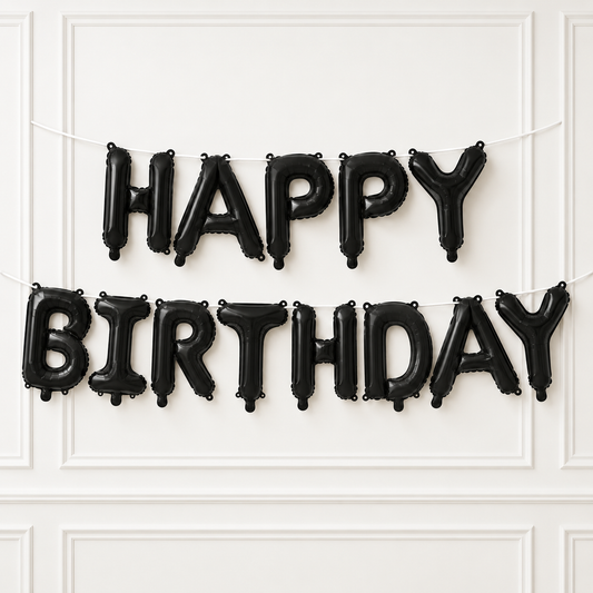 Happy Birthday Black Balloon Banner