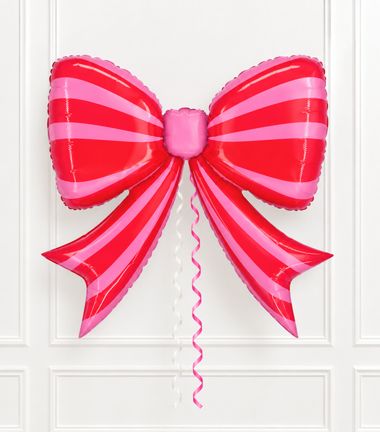 Red & Pink Striped Bow Inflated Foil Balloon
