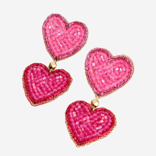 Double Multi Heart Beaded Drop Earrings