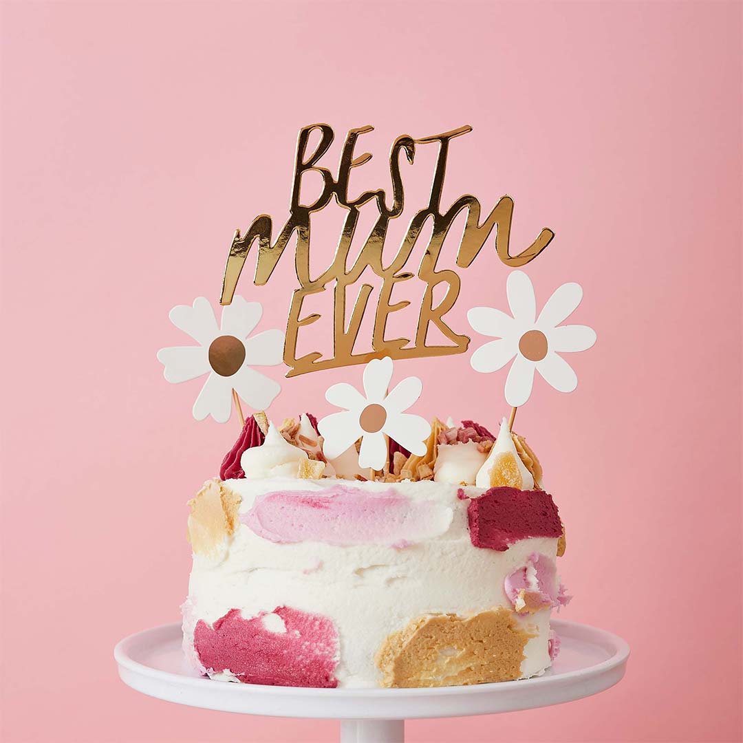 Gold 'Best Mum Ever' Daisy Cake Topper Set