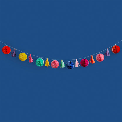 Bright Coloured Honeycomb & Tassel Garland