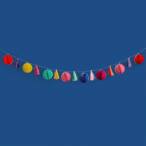 Bright Coloured Honeycomb & Tassel Garland