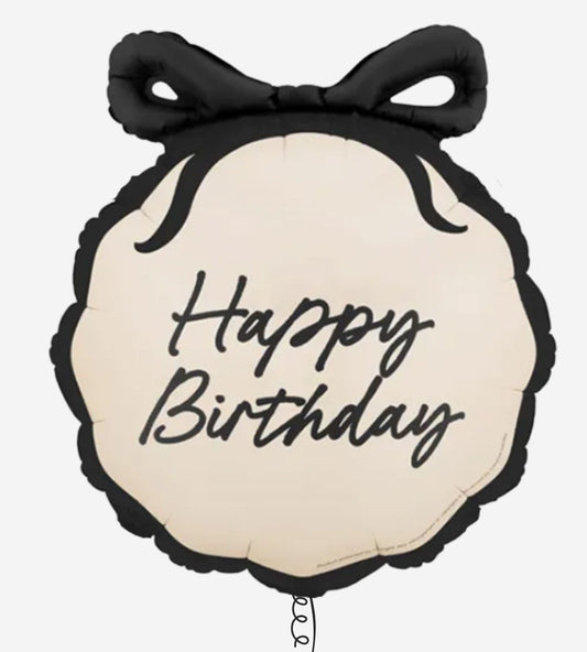 Happy Birthday Black And Cream Bow Inflated Foil Balloon