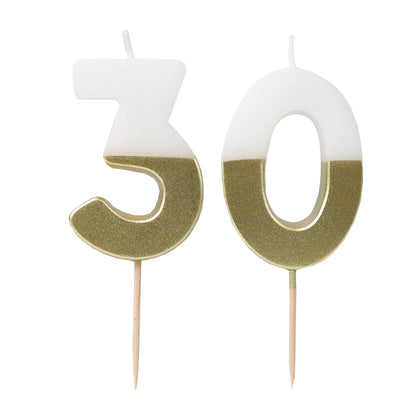 White & Gold Milestone Number Candles