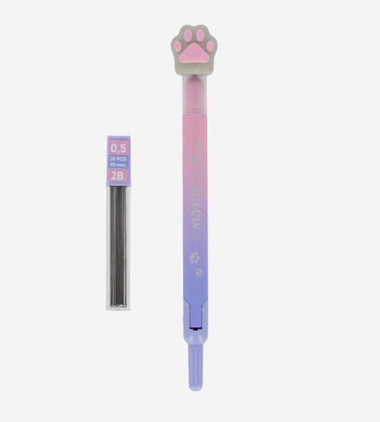 Gradient purple and pink pen with a paw design on a white background