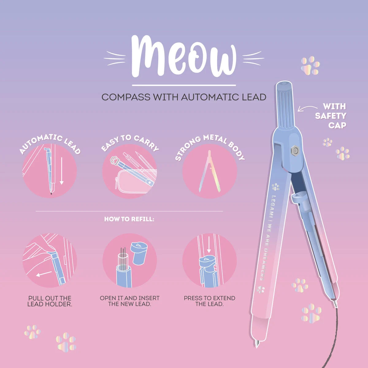Compass with Mechanical Pencil - Meow