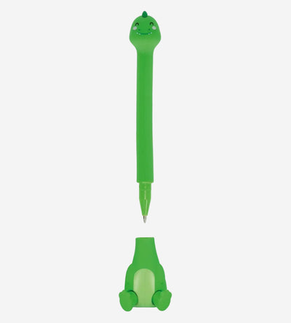 Green dinosaur-shaped pen on a white background