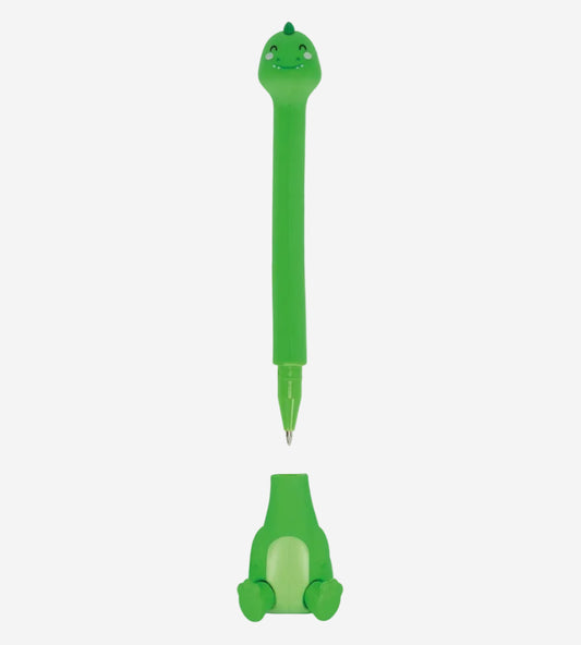 Green dinosaur-shaped pen on a white background