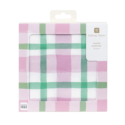 Mellow Lilac & Green Gingham Paper Napkins