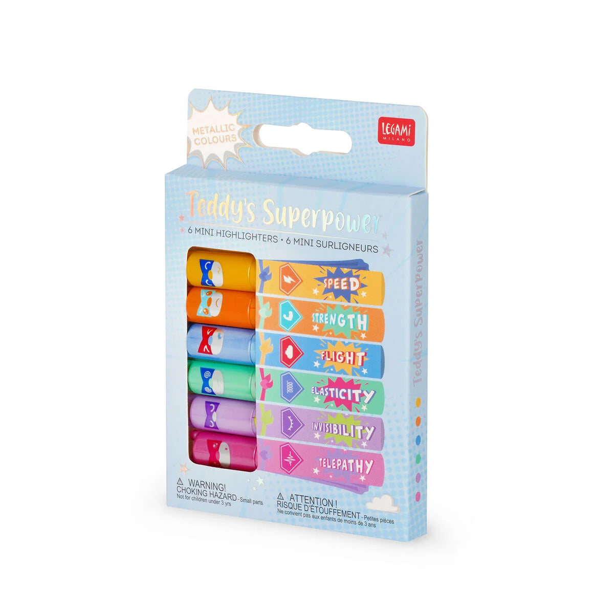Legami Set of 6 Mini Highlighters – Teddy's Superpower