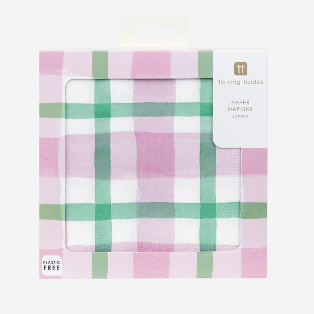 Mellow Lilac & Green Gingham Paper Napkins The Balloon Works