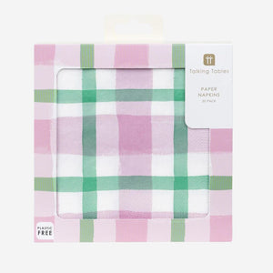 Mellow Lilac & Green Gingham Paper Napkins