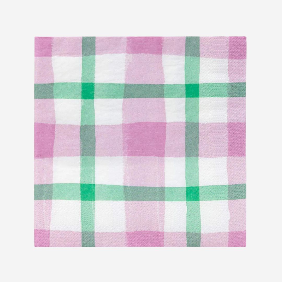 Mellow Lilac & Green Gingham Paper Napkins