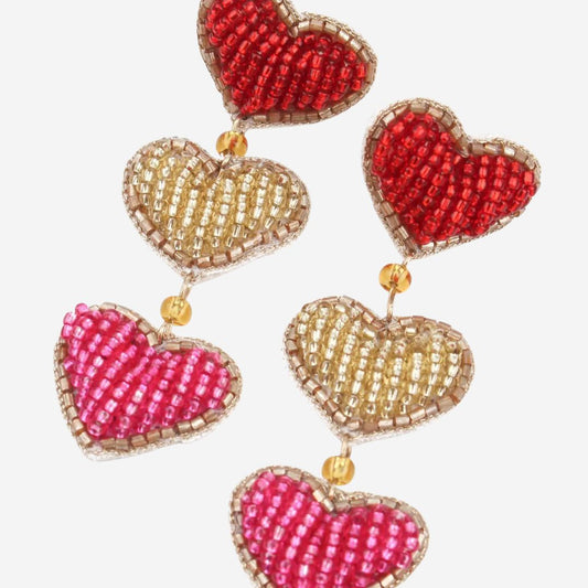 Triple Drop Beaded Heart Earrings