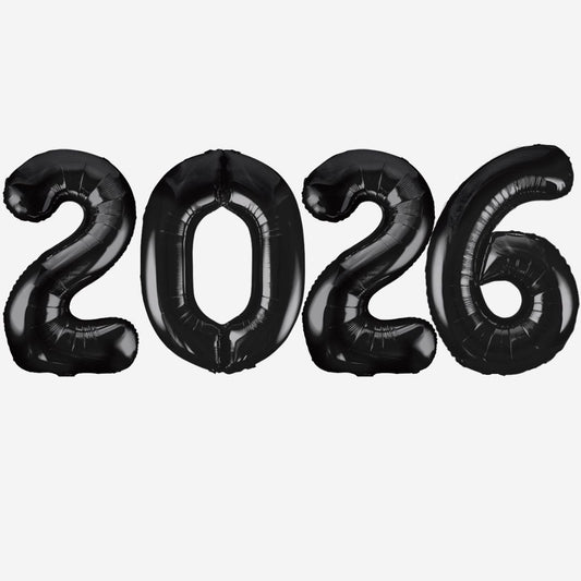 2026 BLACK Foil Balloons Inflated