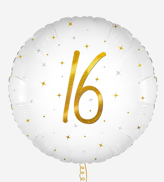 16th Birthday White Holographic Inflated Foil Balloon