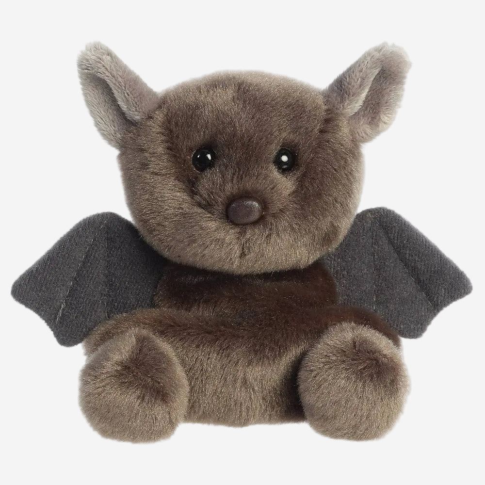 Plush toy bat with gray wings on a white background