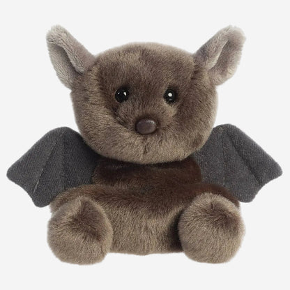 Plush toy bat with gray wings on a white background