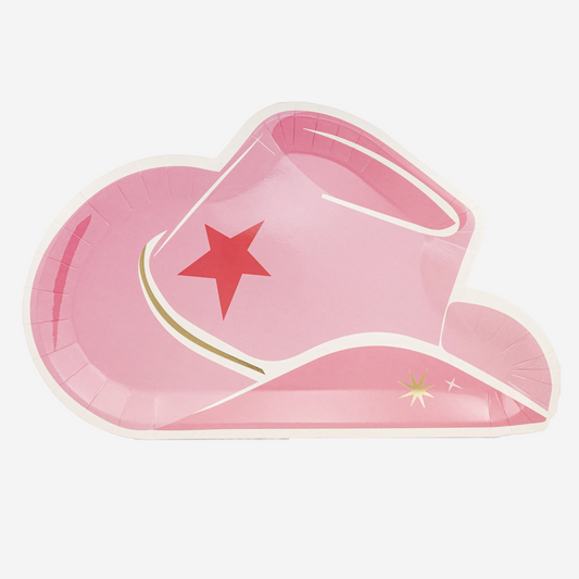Pink cowboy hat with a red star on a white background