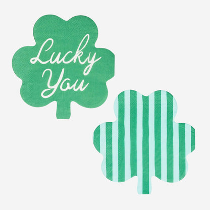 Two green shamrock-shaped cards with 'Lucky You' text on a white background