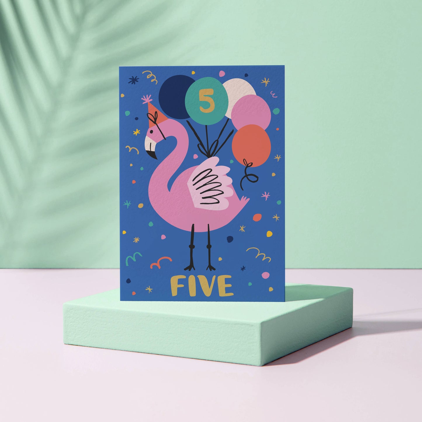 Age 5 Birthday Card – Flamingo Theme – Number Card for Kids – Five Years Old