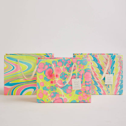 Hand Marbled Gift Bags (Medium) - Neon