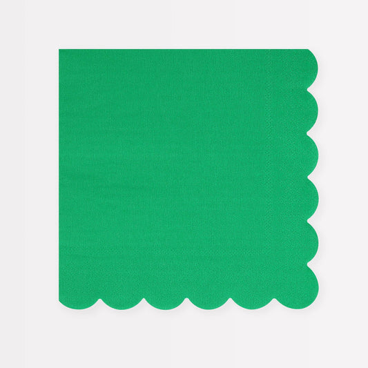 Green scalloped-edge napkin on a white background