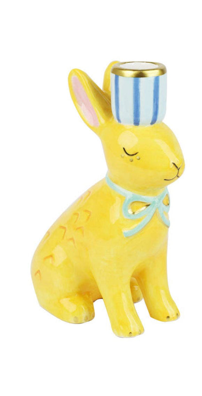 Hand-Painted Bunnies Ceramic Candle Holders