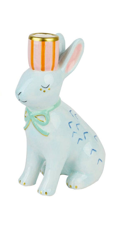 Hand-Painted Bunnies Ceramic Candle Holders