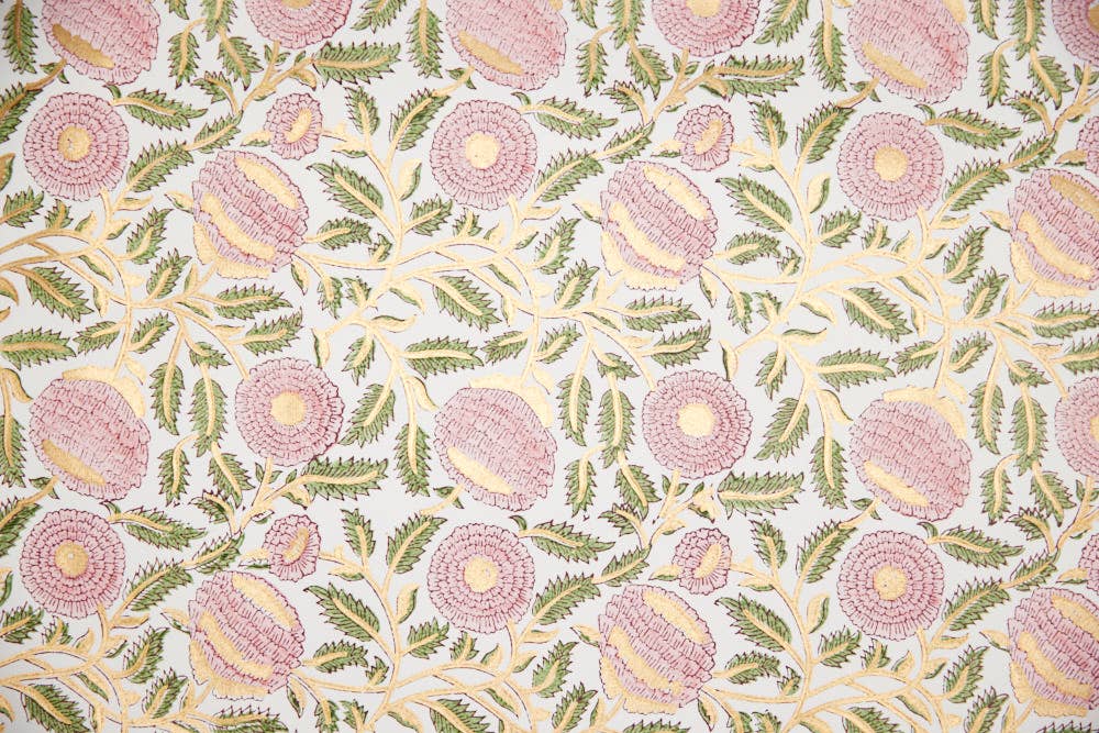 Marigold Glitz Blush Block Printed Wrapping Paper Sheets