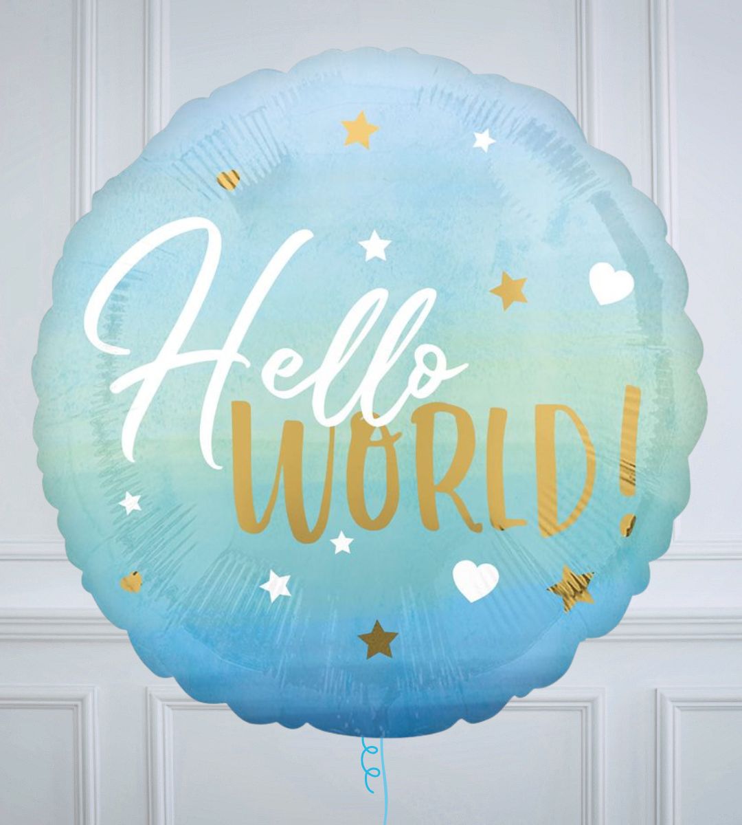 Hello World Blue Inflated Foil Balloon