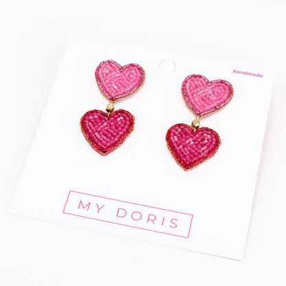 Double Multi Heart Beaded Drop Earrings
