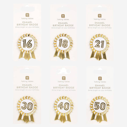 Milestone Gold Enamel Birthday Pin Badge - Ages 16 to 50