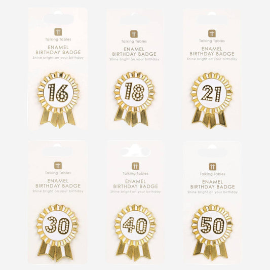 Milestone Gold Enamel Birthday Pin Badge - Ages 16 to 50