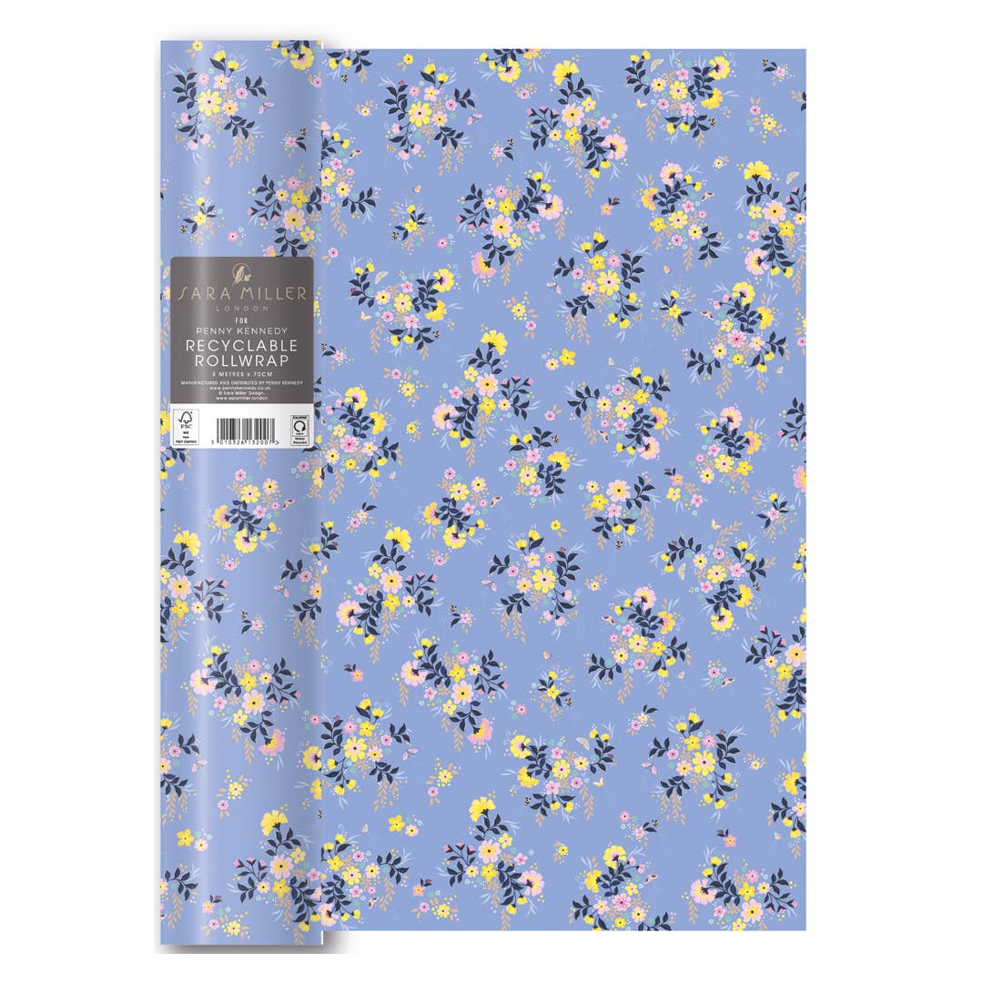 Sara Miller Wrapping Paper 3m Gift Roll Flowers Blue Lilac