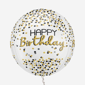 Orbz Black Silver Gold Birthday Foil Balloon