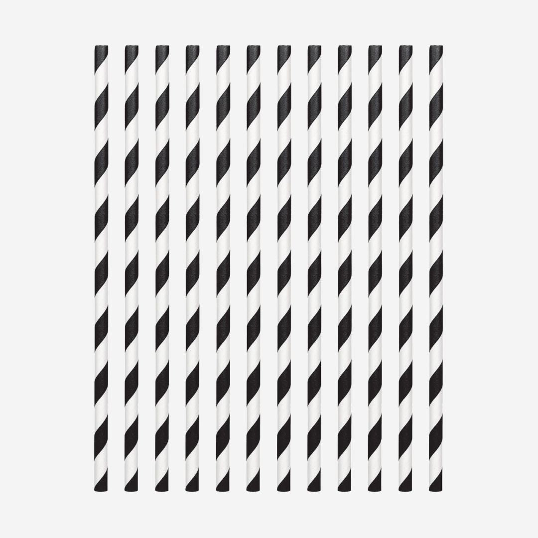 Jet Black Chevron Straws 19cm