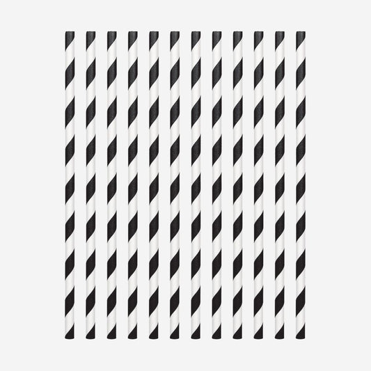 Jet Black Chevron Straws 19cm