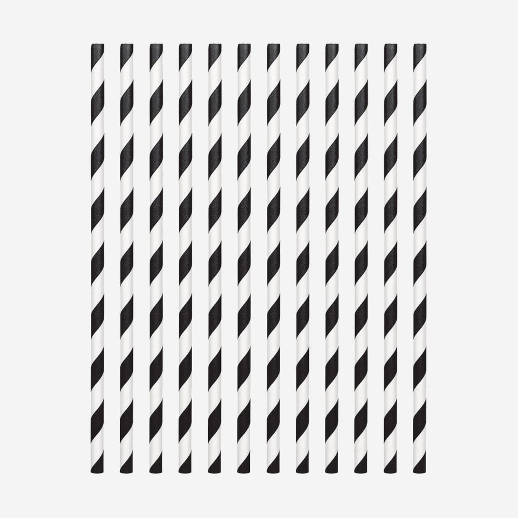 Jet Black Chevron Straws 19cm