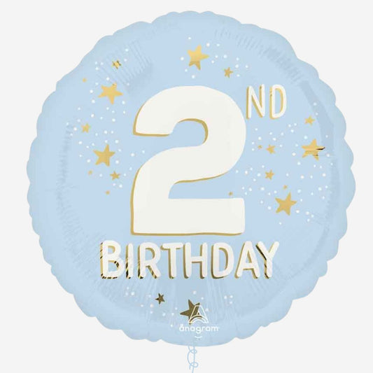 18" Light Blue 2nd Birthday Inflated Foil Balloon