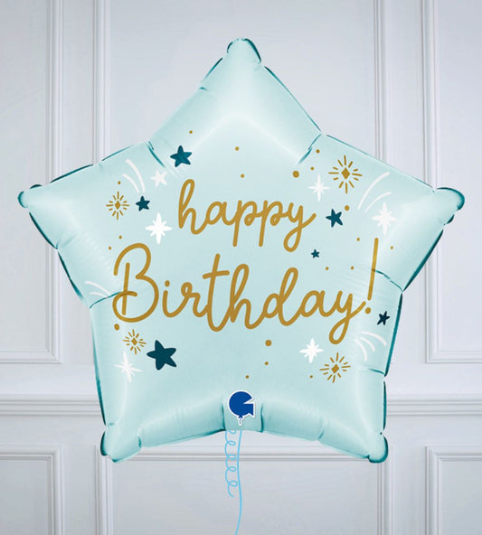 Pastel Blue Happy Birthday Star Inflated Foil Balloon