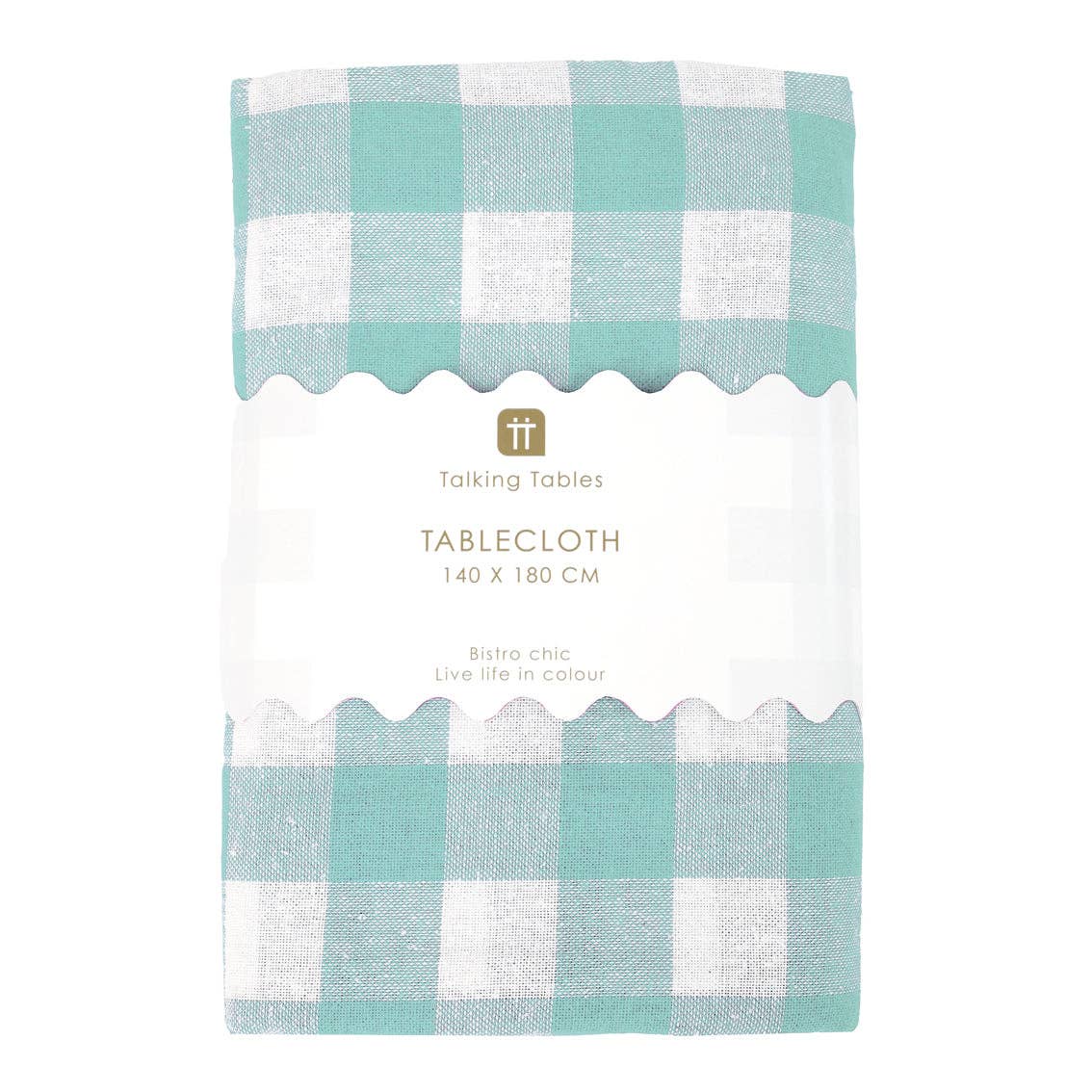 Mint Green & White Fabric Gingham Tablecloth