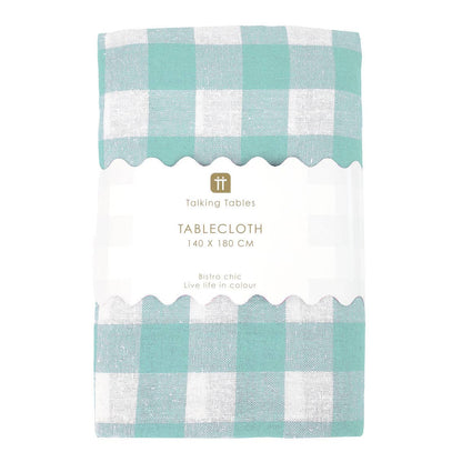 Mint Green & White Fabric Gingham Tablecloth